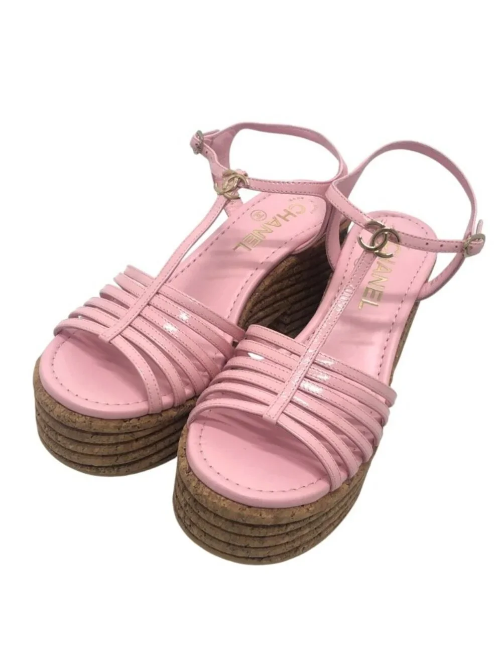 Chanel Sandals CC Logo Strap Enamel Pink